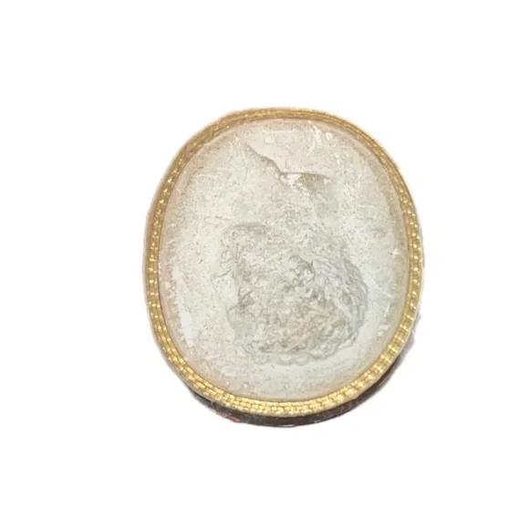 Antique White Plaster Relief Cameo Male Man's Head Bust Gold Tone Outline Oval
